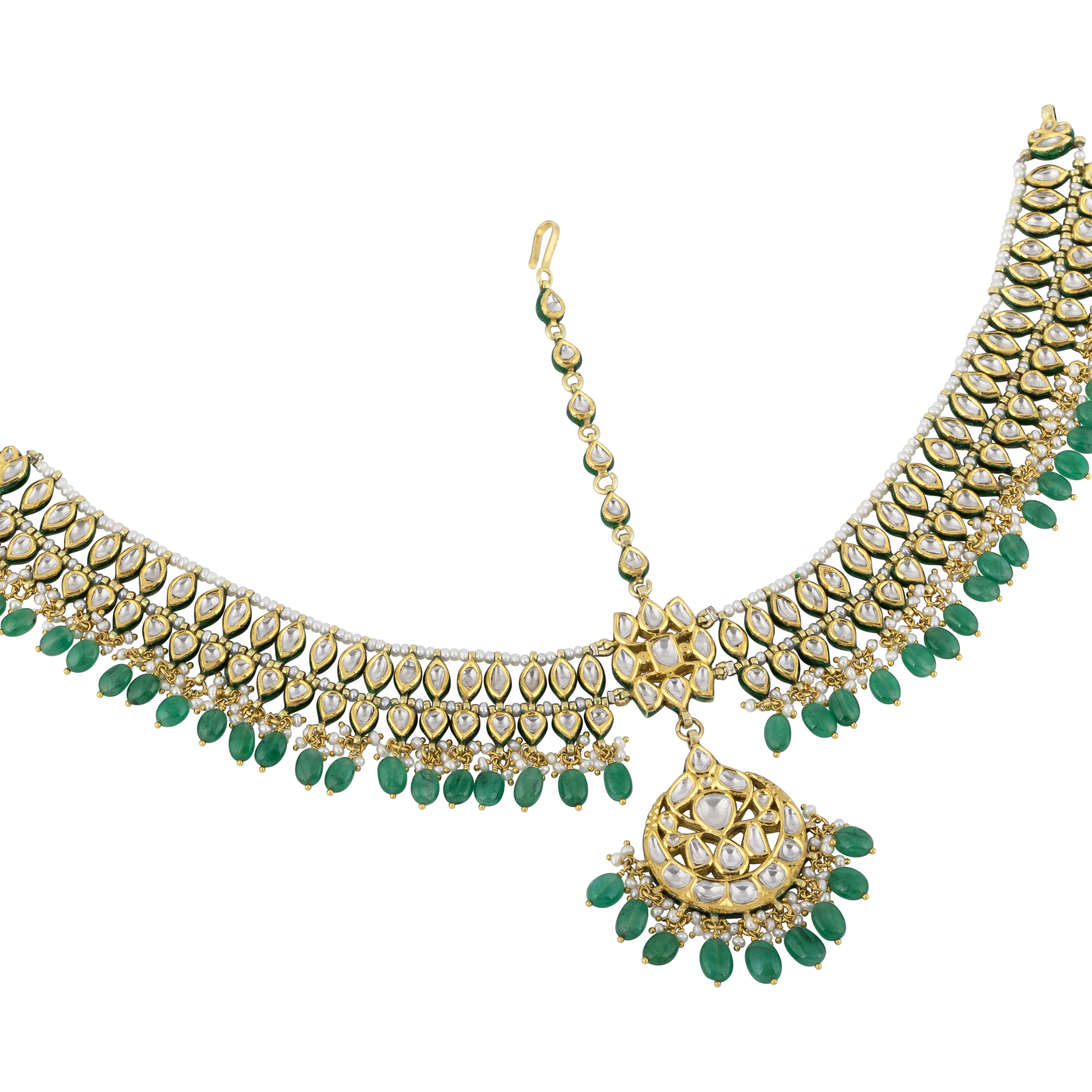 Polki Mathapatti with Emerald Drop Chandbali Design